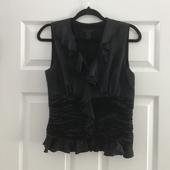 WD.NY 100% silk black sleeveless top with ruffle v-neckline size 6 - Picture 5 of 5